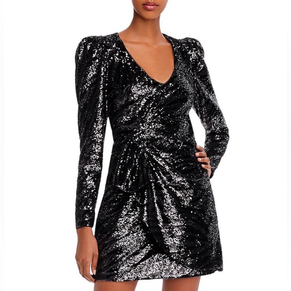 Parker Black Virginia Tiger Sequin Long-sleeve Mini Dress In Gunmetal Tiger 2